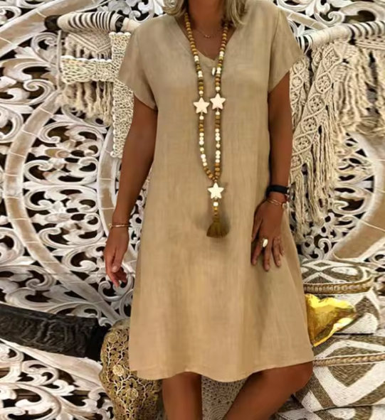 Dames Blouse Jurk – Casual T-shirt Dress voor Zomer – Boho Ibiza Midi Jurk met Korte Mouwen