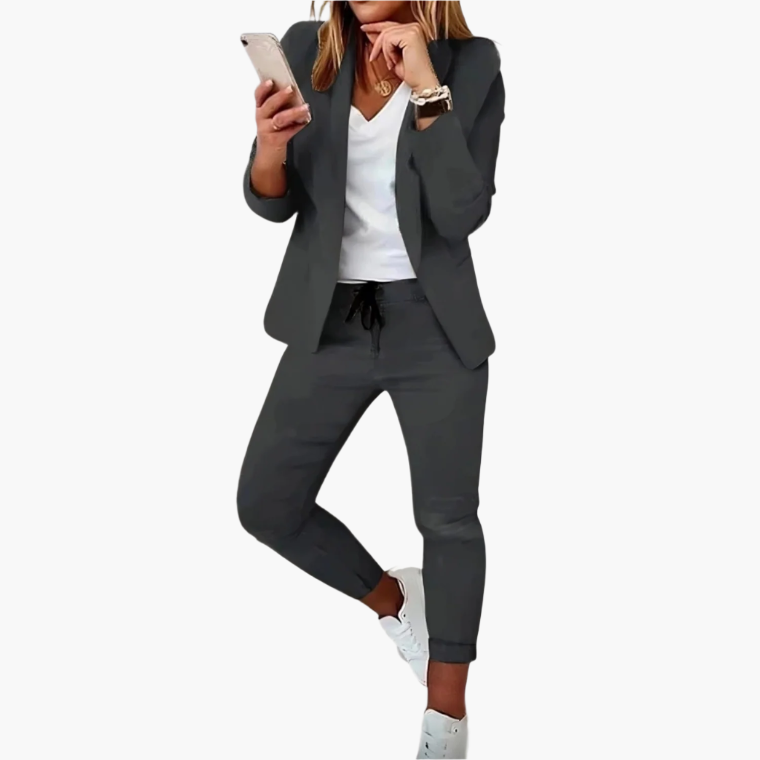 Dames Blazer en Joggingbroek Set – Stijlvol en Comfortabel Pak voor Werk en Vrije Tijd