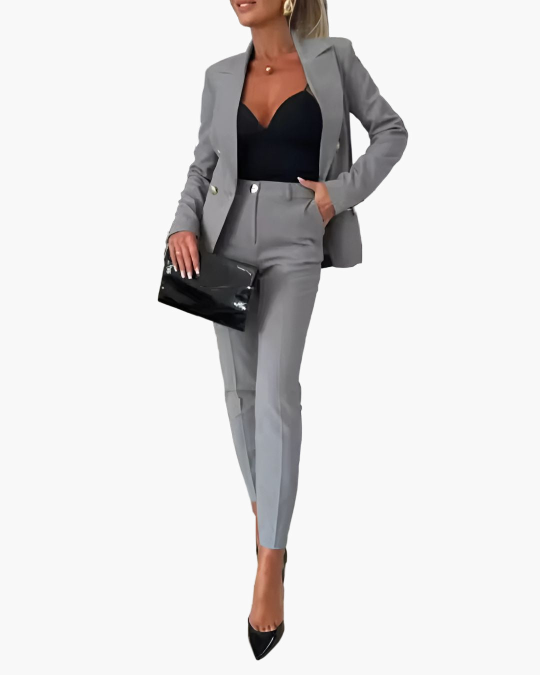 Dames Double-Breasted Blazerpak met Getailleerde Pasvorm – Zakelijk & Elegant