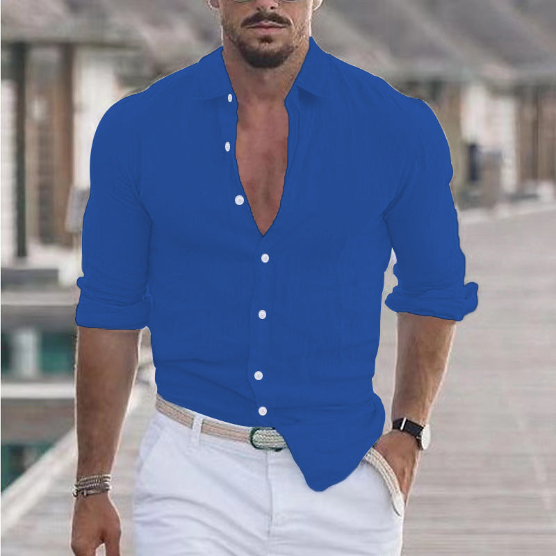 Heren Casual Overhemd met Lange Mouwen – Perfect voor Zomer en Vakantie