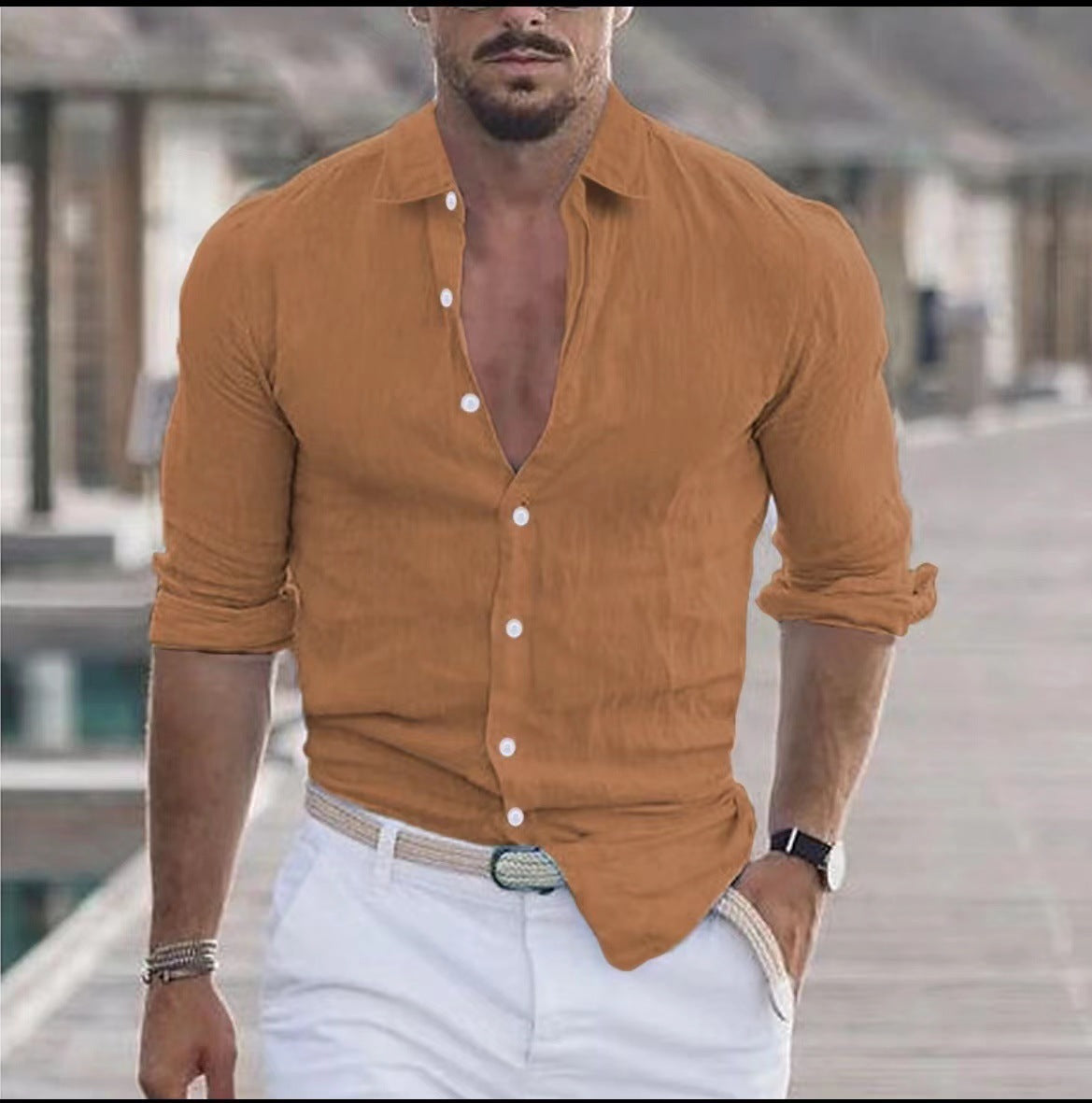 Heren Casual Overhemd met Lange Mouwen – Perfect voor Zomer en Vakantie