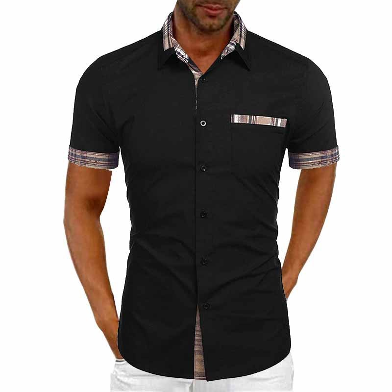 Heren Casual Overhemd met Korte Mouw en Contrasterende Details – Modieus en Comfortabel voor Zomer en Vrije Tijd