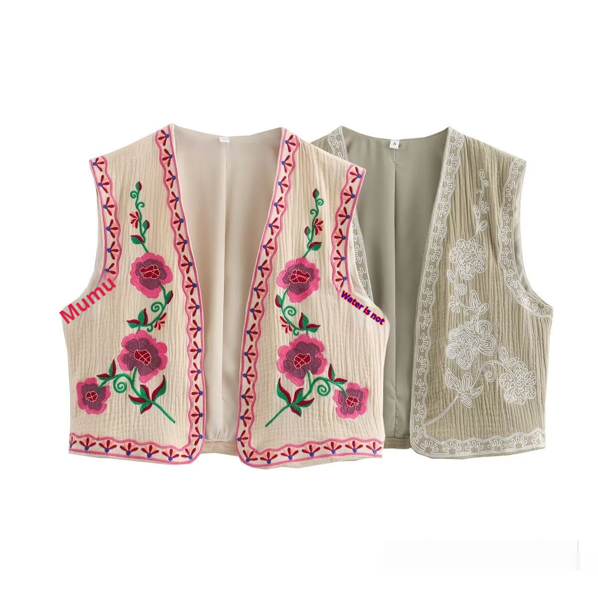 Phoebe – Modieuze Vrouwelijke Gilet met Twee-kleurige Borduursel