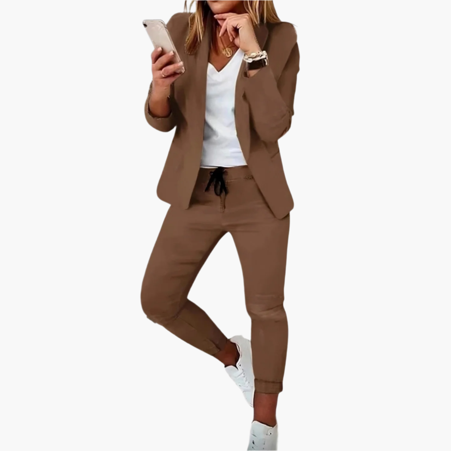 Dames Blazer en Joggingbroek Set – Stijlvol en Comfortabel Pak voor Werk en Vrije Tijd