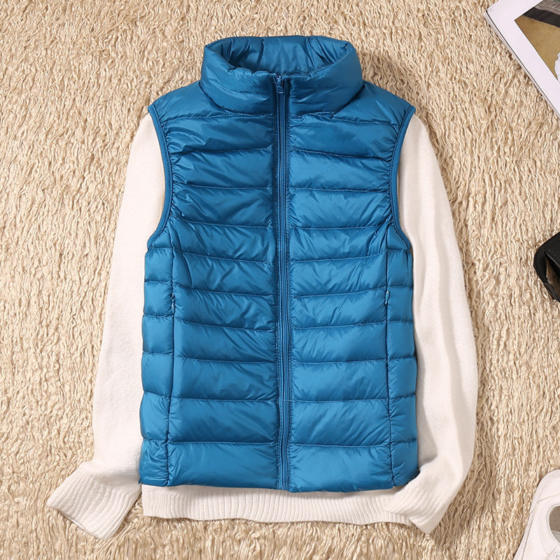 Natasha – Lichte Damesdonzen Bodywarmer met Opstaande Kraag