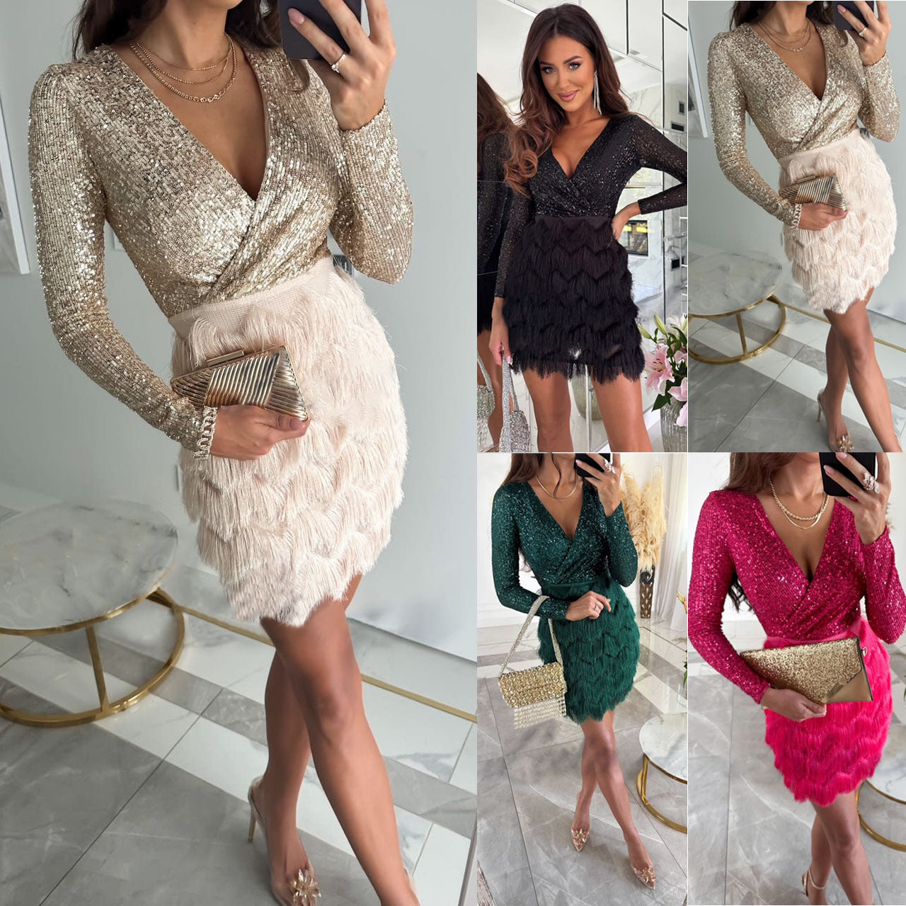 Christine – Multicolor Sequin Jurk voor Feestjes