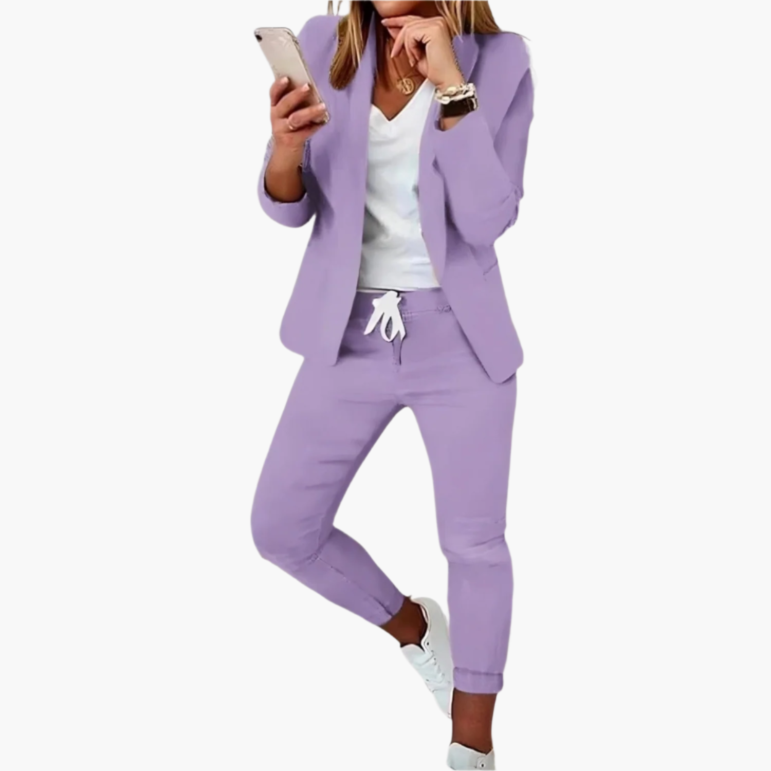 Dames Blazer en Joggingbroek Set – Stijlvol en Comfortabel Pak voor Werk en Vrije Tijd