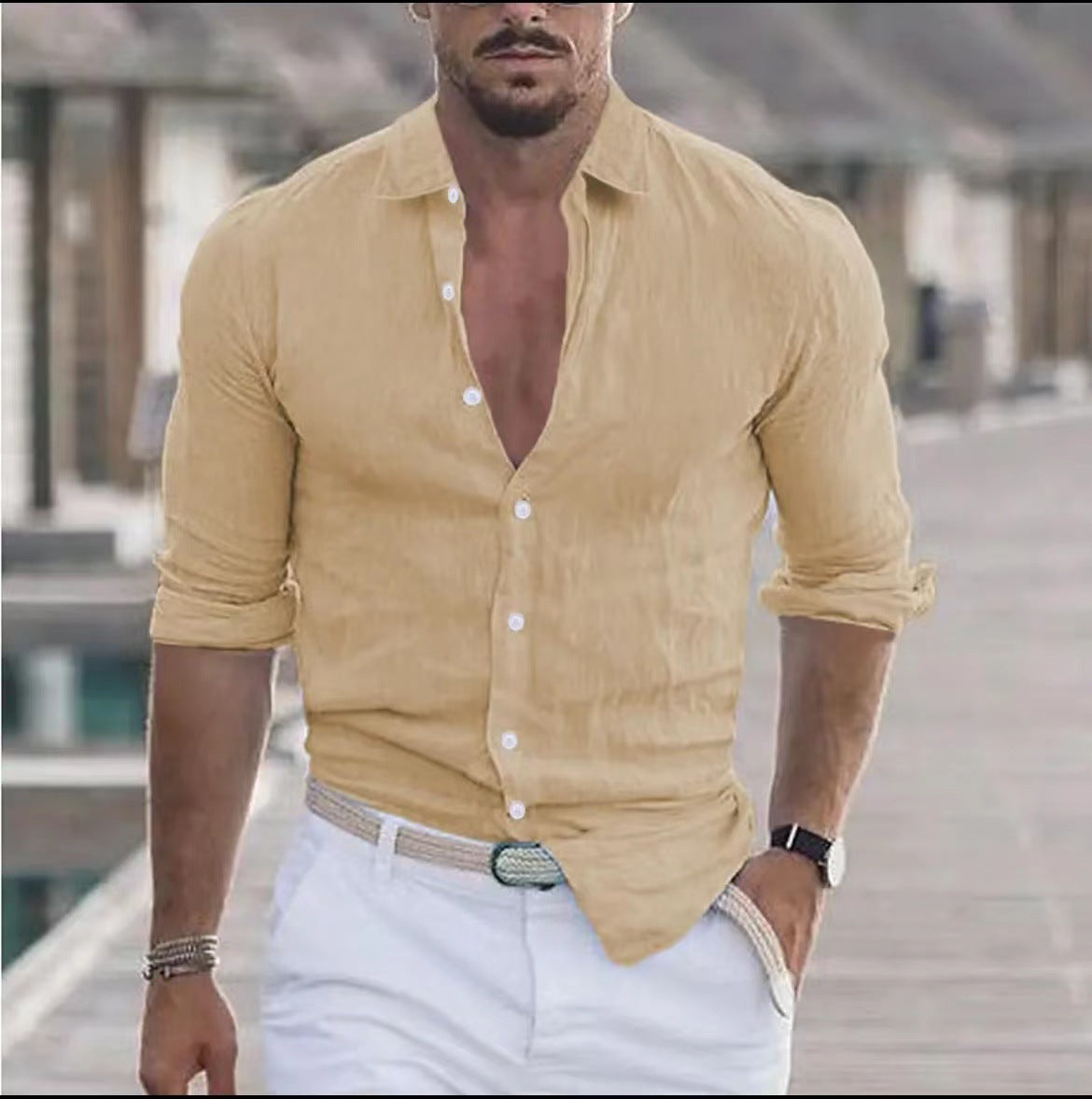 Heren Casual Overhemd met Lange Mouwen – Perfect voor Zomer en Vakantie