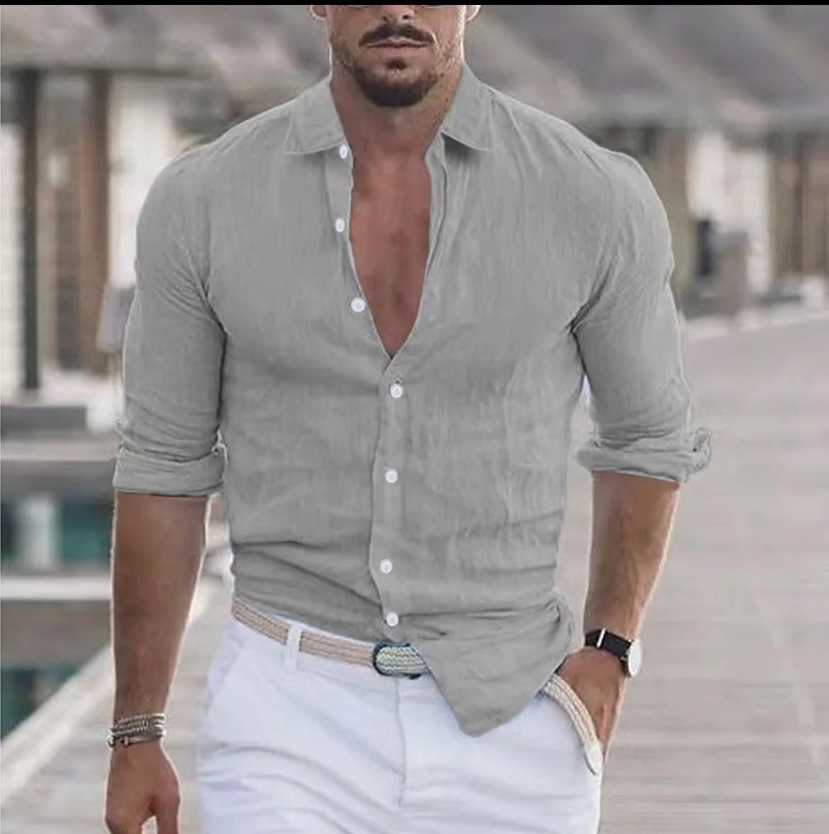Heren Casual Overhemd met Lange Mouwen – Perfect voor Zomer en Vakantie