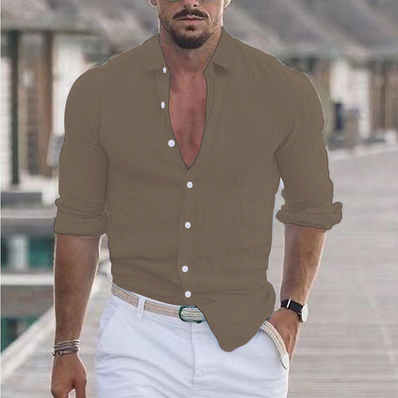 Heren Casual Overhemd met Lange Mouwen – Perfect voor Zomer en Vakantie