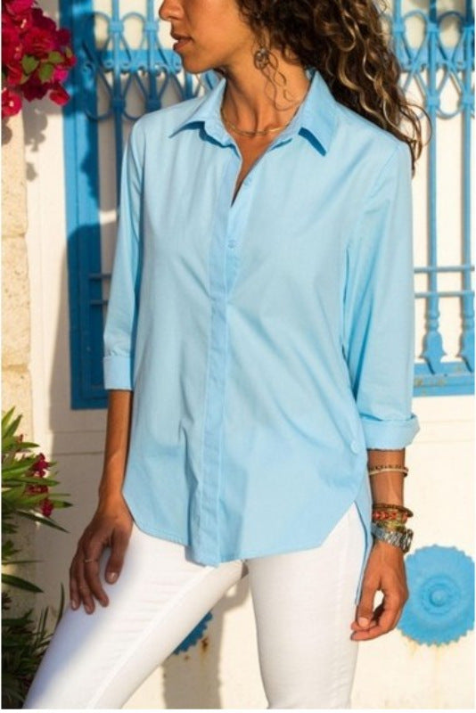 Rebecca – Lange Mouwen V-hals Blouse met Knopen