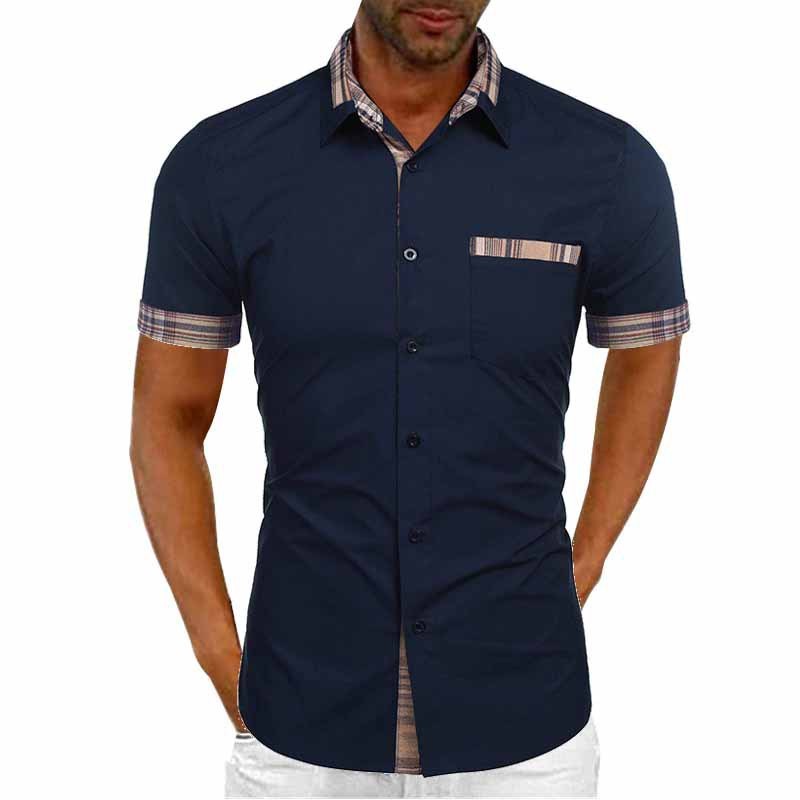 Heren Casual Overhemd met Korte Mouw en Contrasterende Details – Modieus en Comfortabel voor Zomer en Vrije Tijd