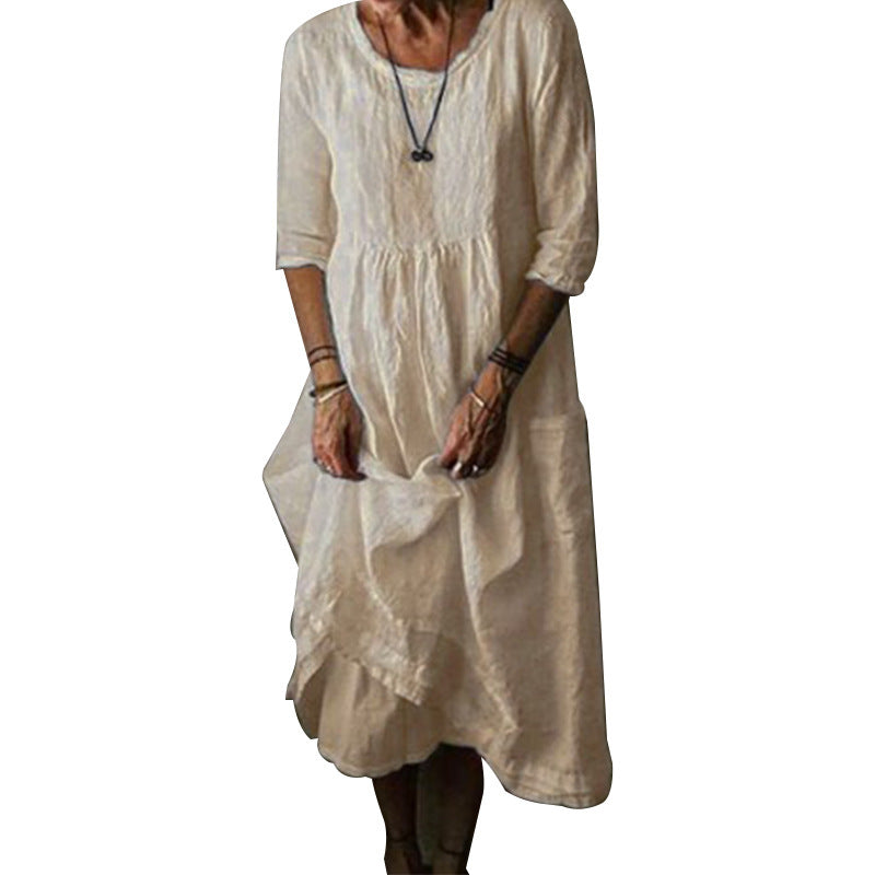 Francesca – Hoge Taille Geplooide Lange Jurk