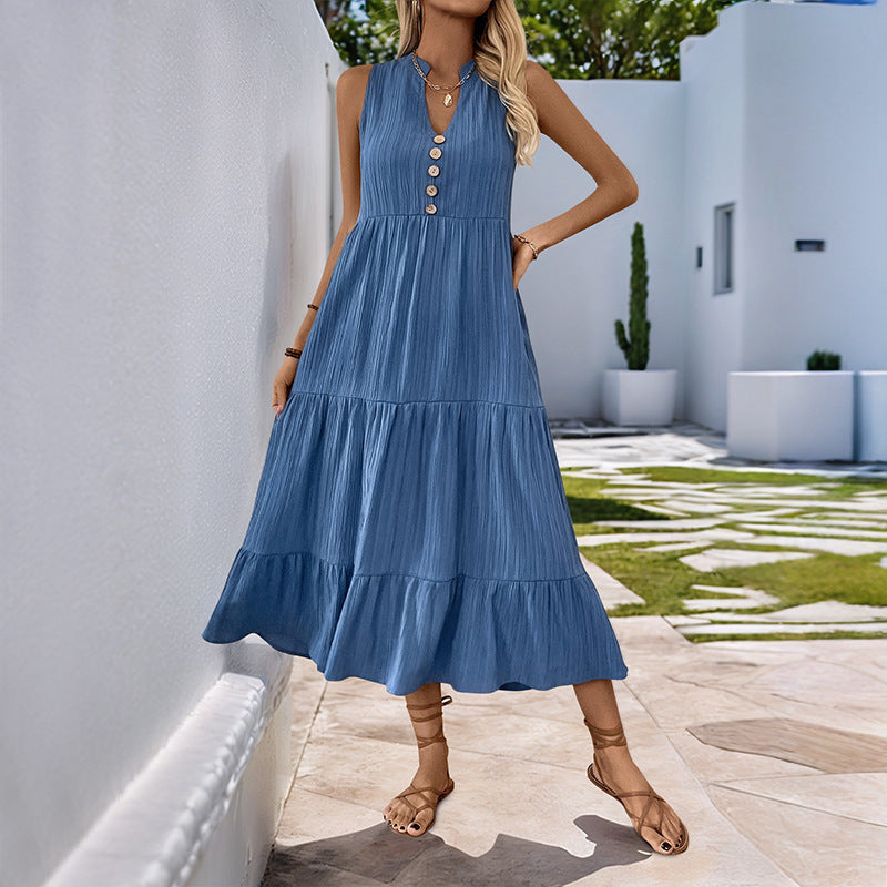 Kimberley – Elegante Mouwloze Jurk met Plooirok