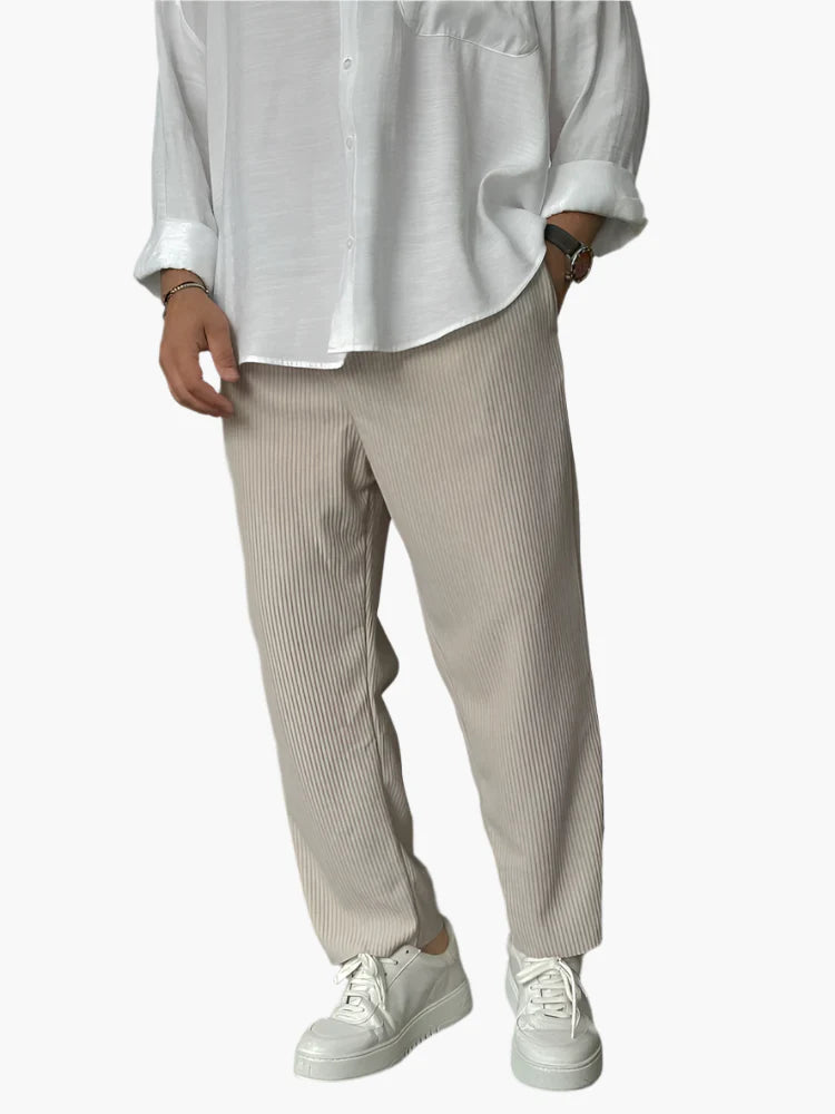 Heren Luxe Comfort Plissé Broek – Elegant en Veelzijdig voor Elke Gelegenheid