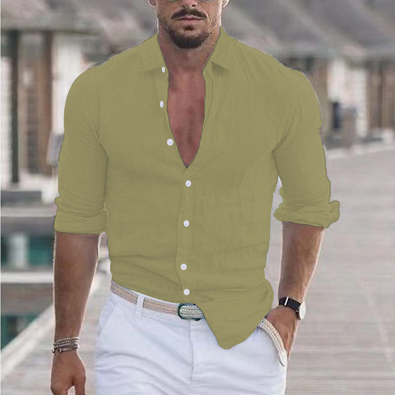 Heren Casual Overhemd met Lange Mouwen – Perfect voor Zomer en Vakantie
