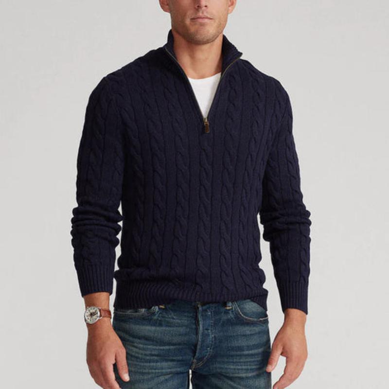 Heren Half-Zip Kabeltrui – Luxe Klassieke Stijl voor Comfort en Elegantie