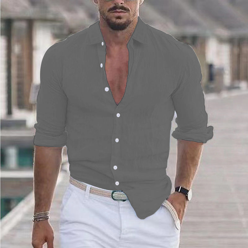 Heren Casual Overhemd met Lange Mouwen – Perfect voor Zomer en Vakantie
