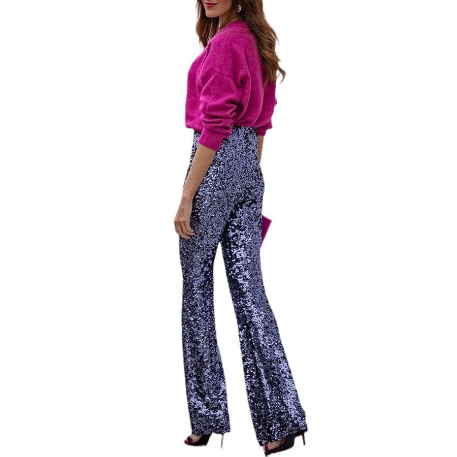 Tara – Paillettenkleding met Elastische Taille en Uitlopende Pijpen