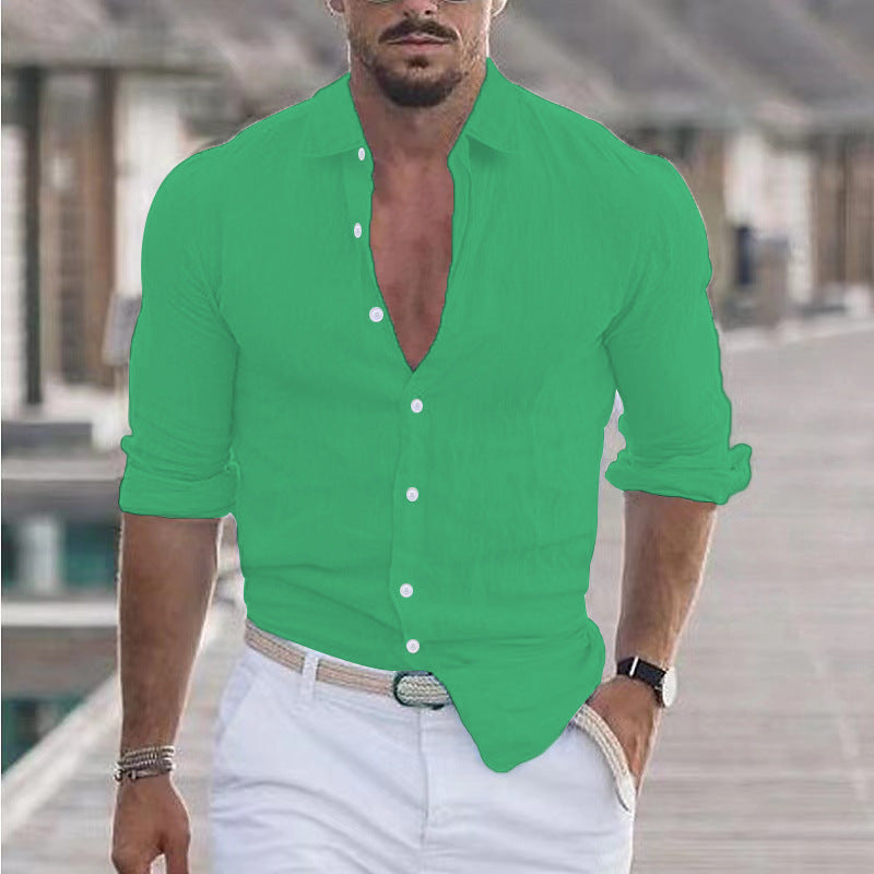 Heren Casual Overhemd met Lange Mouwen – Perfect voor Zomer en Vakantie