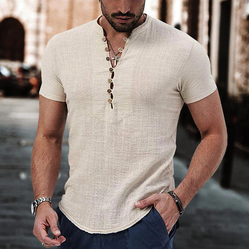 Heren casual T-shirt met knoopsluiting en moderne pasvorm