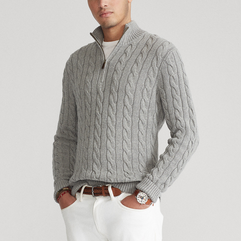 Heren Half-Zip Kabeltrui – Luxe Klassieke Stijl voor Comfort en Elegantie
