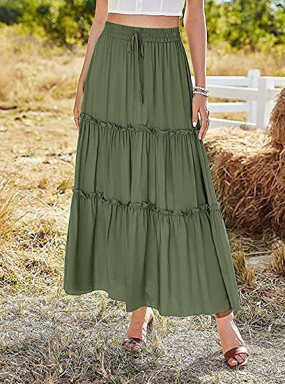 Tanya – Elastische Hoge Taille A-Lijn Geplooide Casual Maxi Jurk