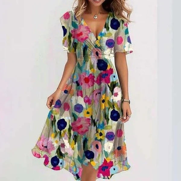Dames wikkeljurk met bloemendessin en elegante chiffonlook