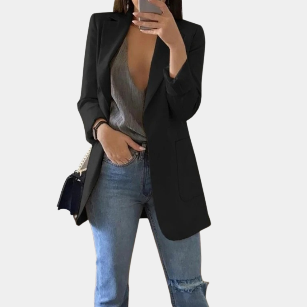Dames Lange Blazer – Elegante Nette Stijl voor Werk en Vrije Tijd