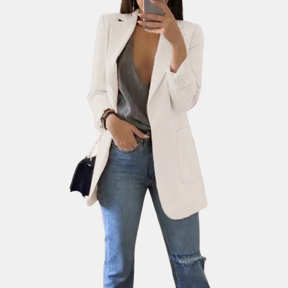 Dames Lange Blazer – Elegante Nette Stijl voor Werk en Vrije Tijd