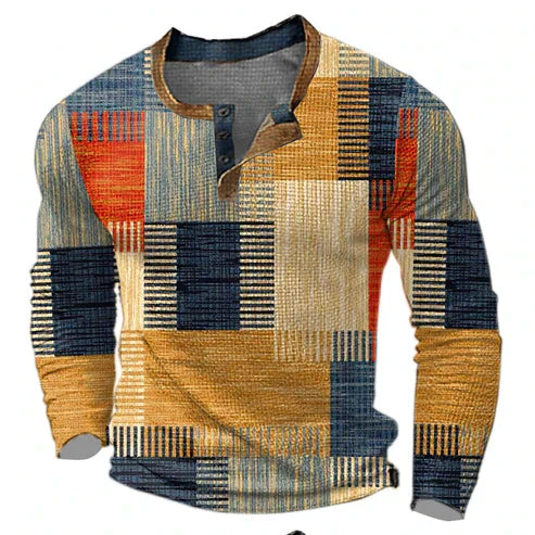 Heren Henley Gebreide Trui Patchwork Stijl – Comfortabele Modieuze Trui voor Herfst en Winter