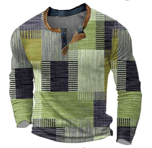 Heren Henley Gebreide Trui Patchwork Stijl – Comfortabele Modieuze Trui voor Herfst en Winter