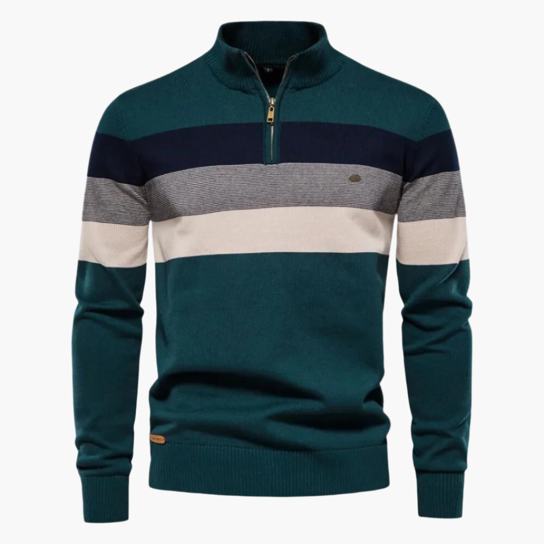 Heren Gebreide Trui met Kwart-Rits – Modieuze Streepdesign – Casual & Zakelijk