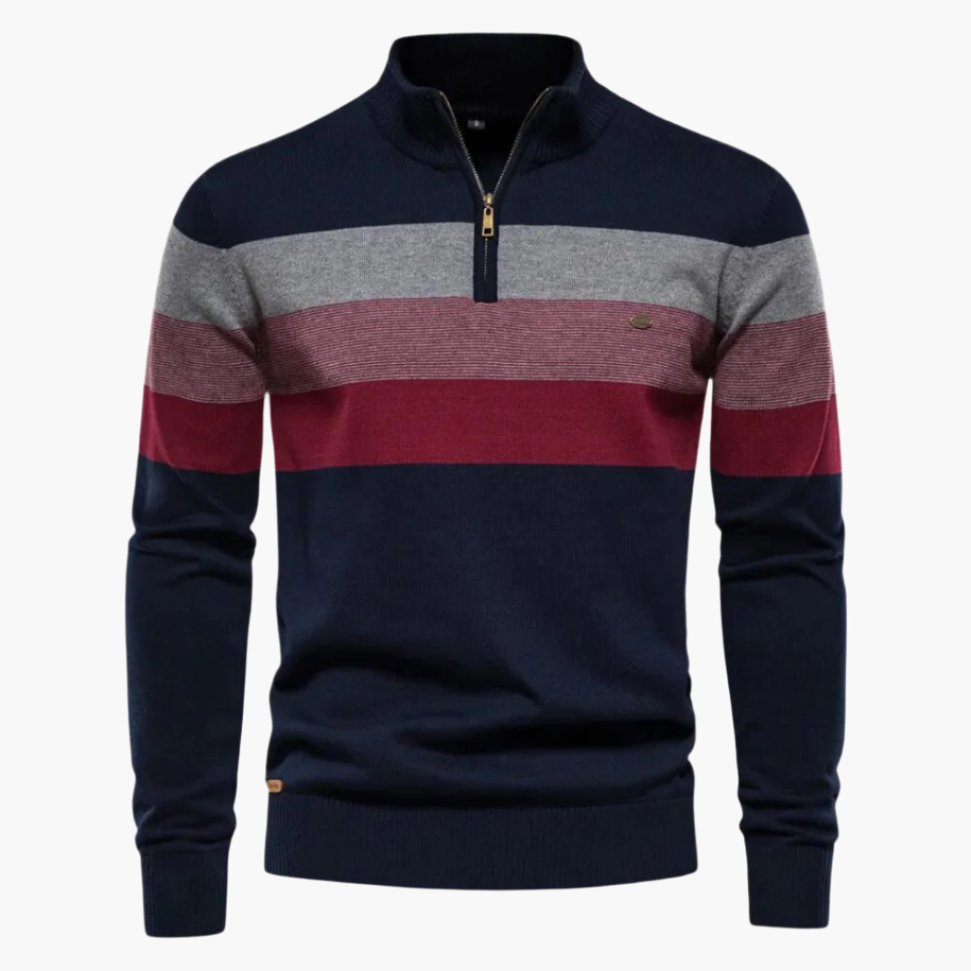 Heren Gebreide Trui met Kwart-Rits – Modieuze Streepdesign – Casual & Zakelijk