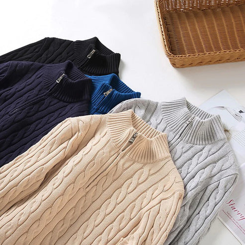 Heren Half-Zip Kabeltrui – Luxe Klassieke Stijl voor Comfort en Elegantie