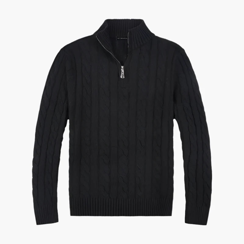 Heren Half-Zip Kabeltrui – Luxe Klassieke Stijl voor Comfort en Elegantie