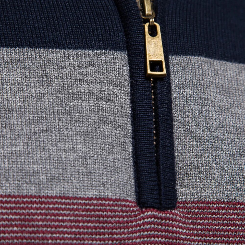 Heren Gebreide Trui met Kwart-Rits – Modieuze Streepdesign – Casual & Zakelijk