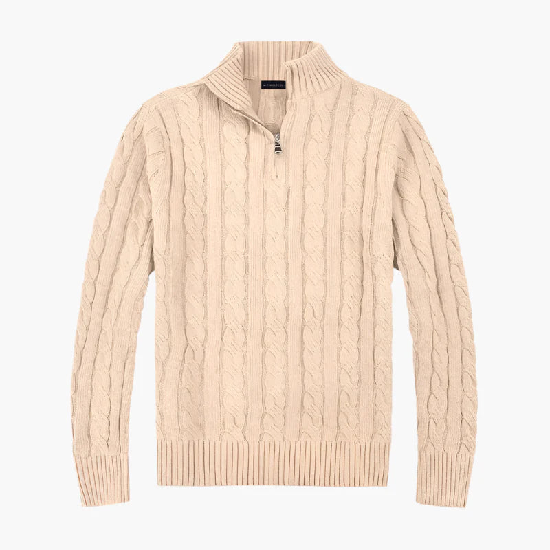 Heren Half-Zip Kabeltrui – Luxe Klassieke Stijl voor Comfort en Elegantie