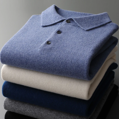 Heren Luxe Wol Polo Trui – Stijlvolle Klassieke Lange Mouwen voor Elke Gelegenheid