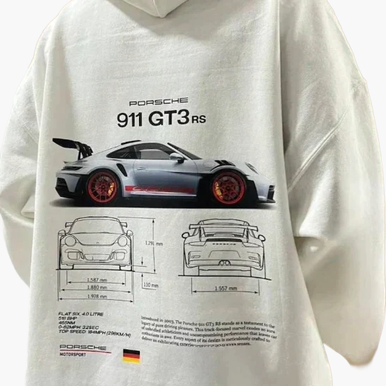 Unisex Porsche 911 GT3 RS Racing Hoodie – Sportieve Auto-Liefhebbers Hoodie voor Dames en Heren