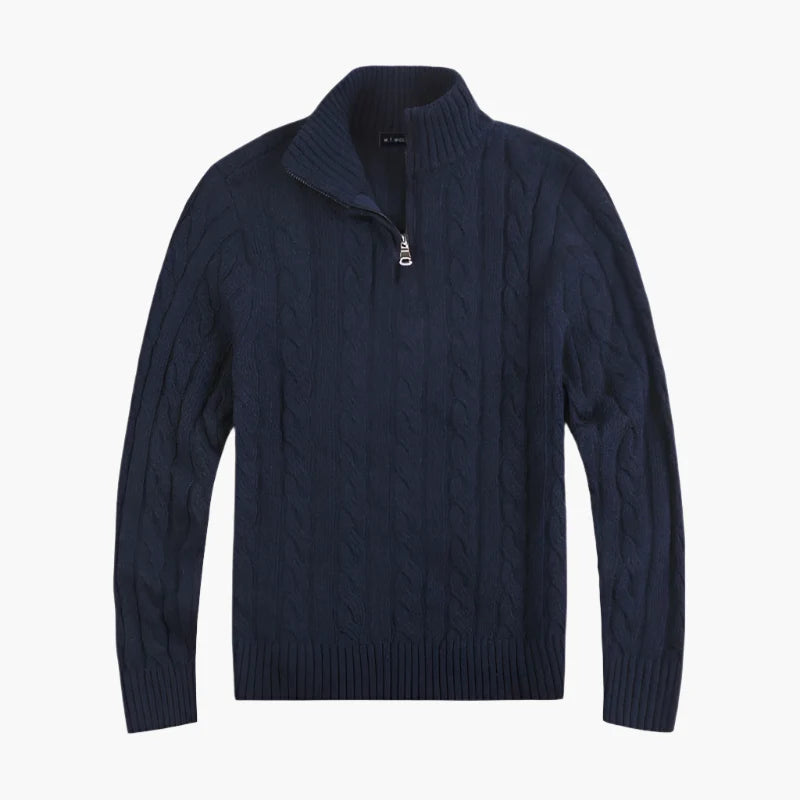 Heren Half-Zip Kabeltrui – Luxe Klassieke Stijl voor Comfort en Elegantie
