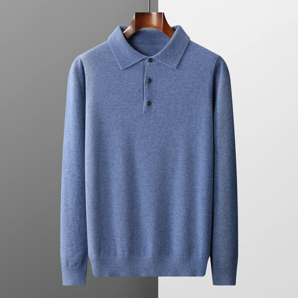Heren Luxe Wol Polo Trui – Stijlvolle Klassieke Lange Mouwen voor Elke Gelegenheid