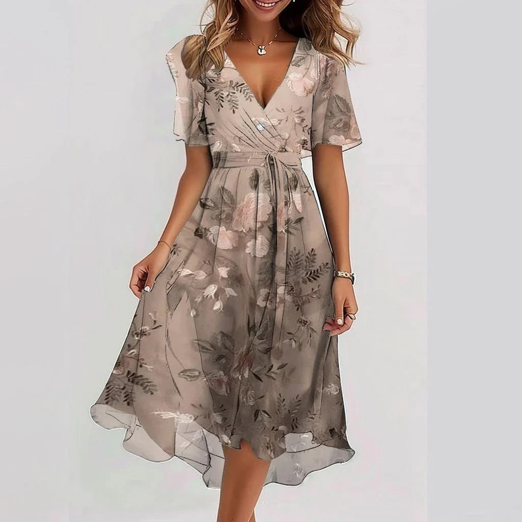 Dames wikkeljurk met bloemendessin en elegante chiffonlook