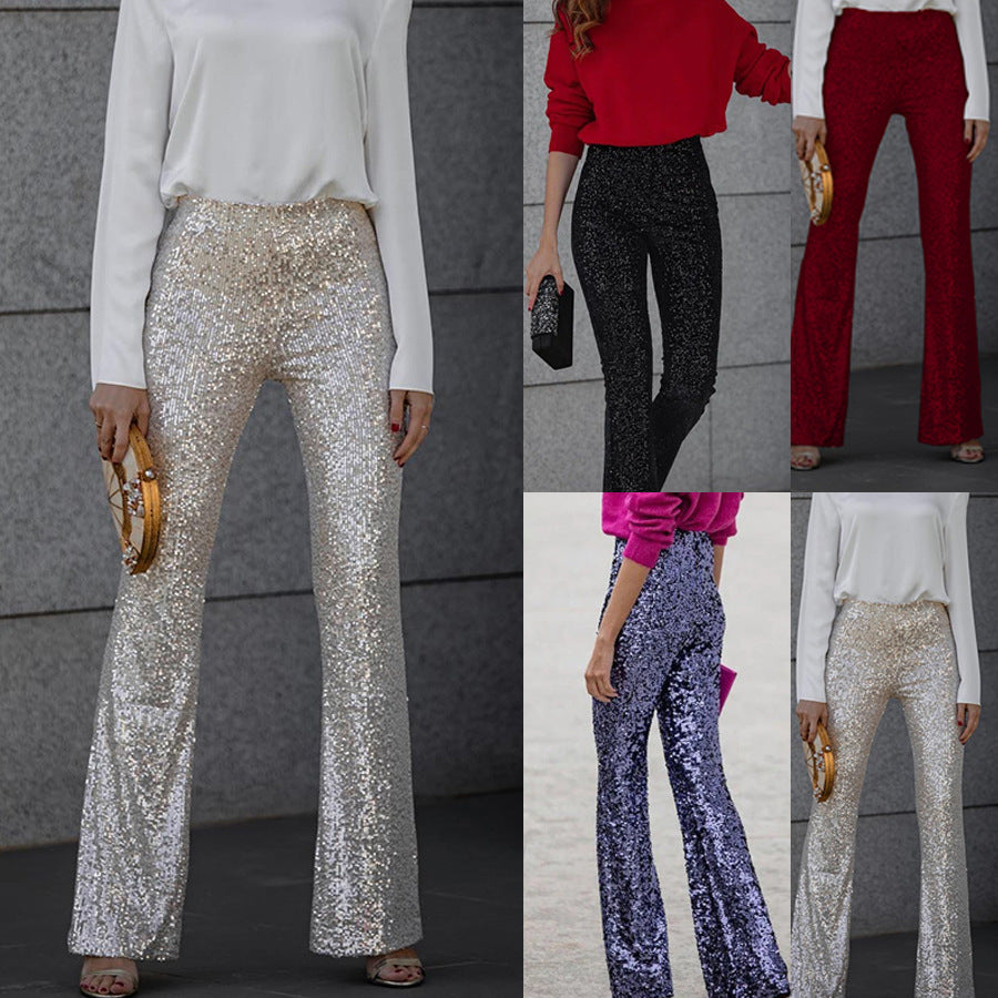 Tara – Paillettenkleding met Elastische Taille en Uitlopende Pijpen