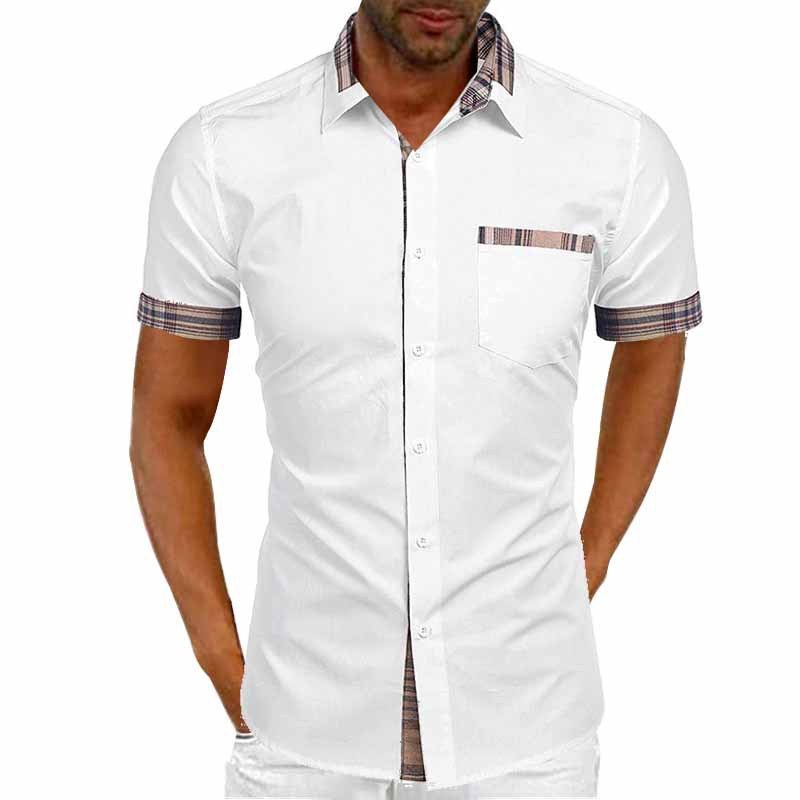 Heren Casual Overhemd met Korte Mouw en Contrasterende Details – Modieus en Comfortabel voor Zomer en Vrije Tijd