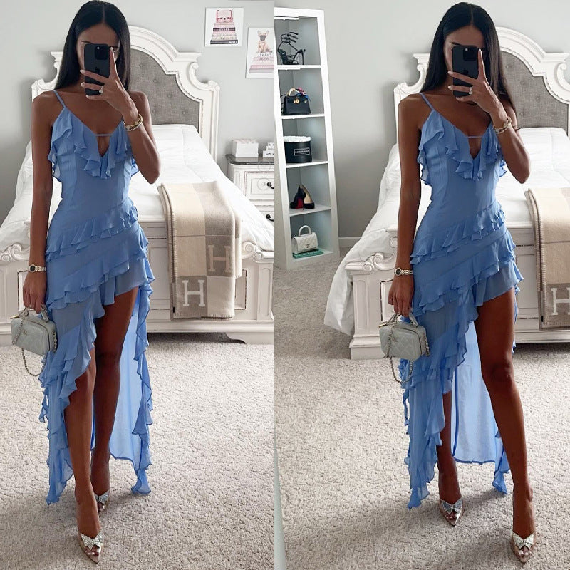 Jacqueline – Sexy Asymmetrische Jurk met Effen Kleur