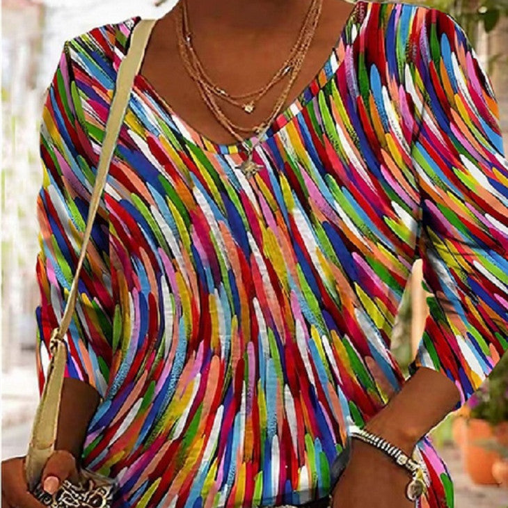 Dames Artistieke Retro Geometrische Pullover Top – Comfortabele Stijlvolle Blouse voor Vrije Tijd