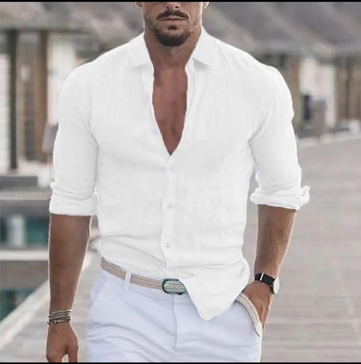 Heren Casual Overhemd met Lange Mouwen – Perfect voor Zomer en Vakantie
