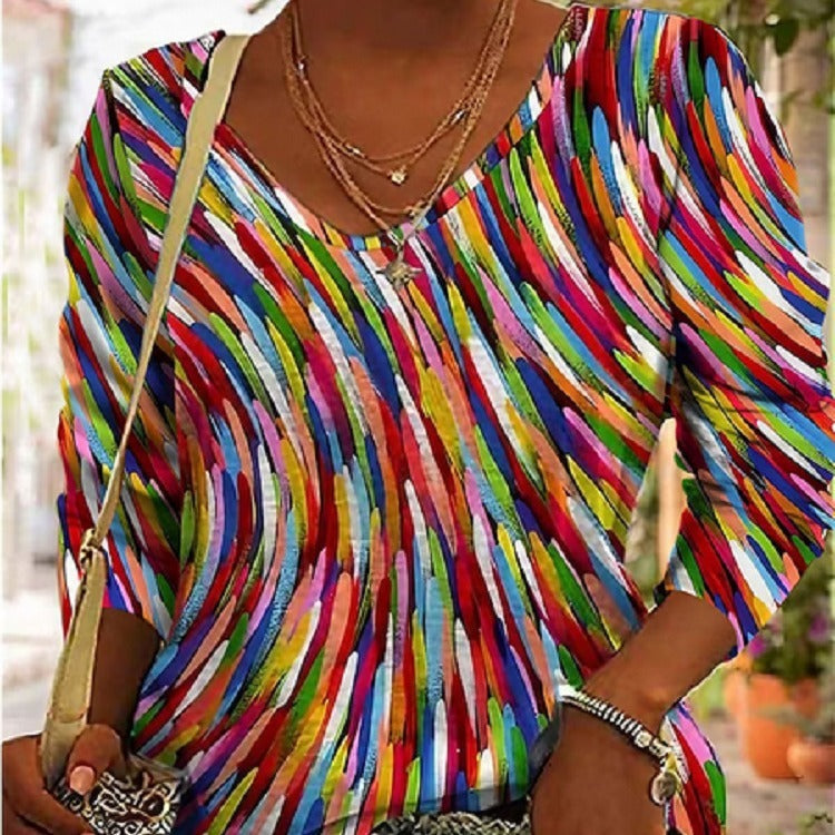 Dames Artistieke Retro Geometrische Pullover Top – Comfortabele Stijlvolle Blouse voor Vrije Tijd