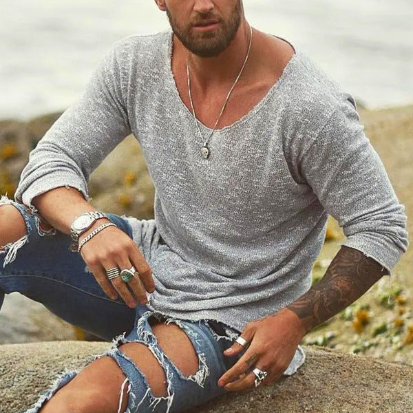 Micheal – Boho Losse Casual Lange Mouwen Kraag T-shirt